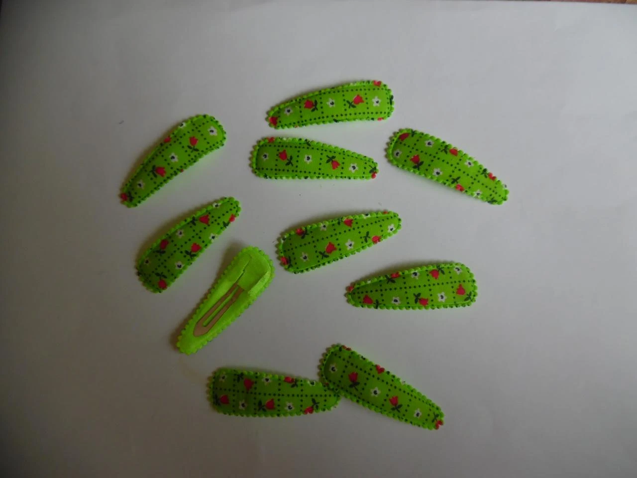 Partij 10 haarspeldjes 5 cm groen met tulpen print